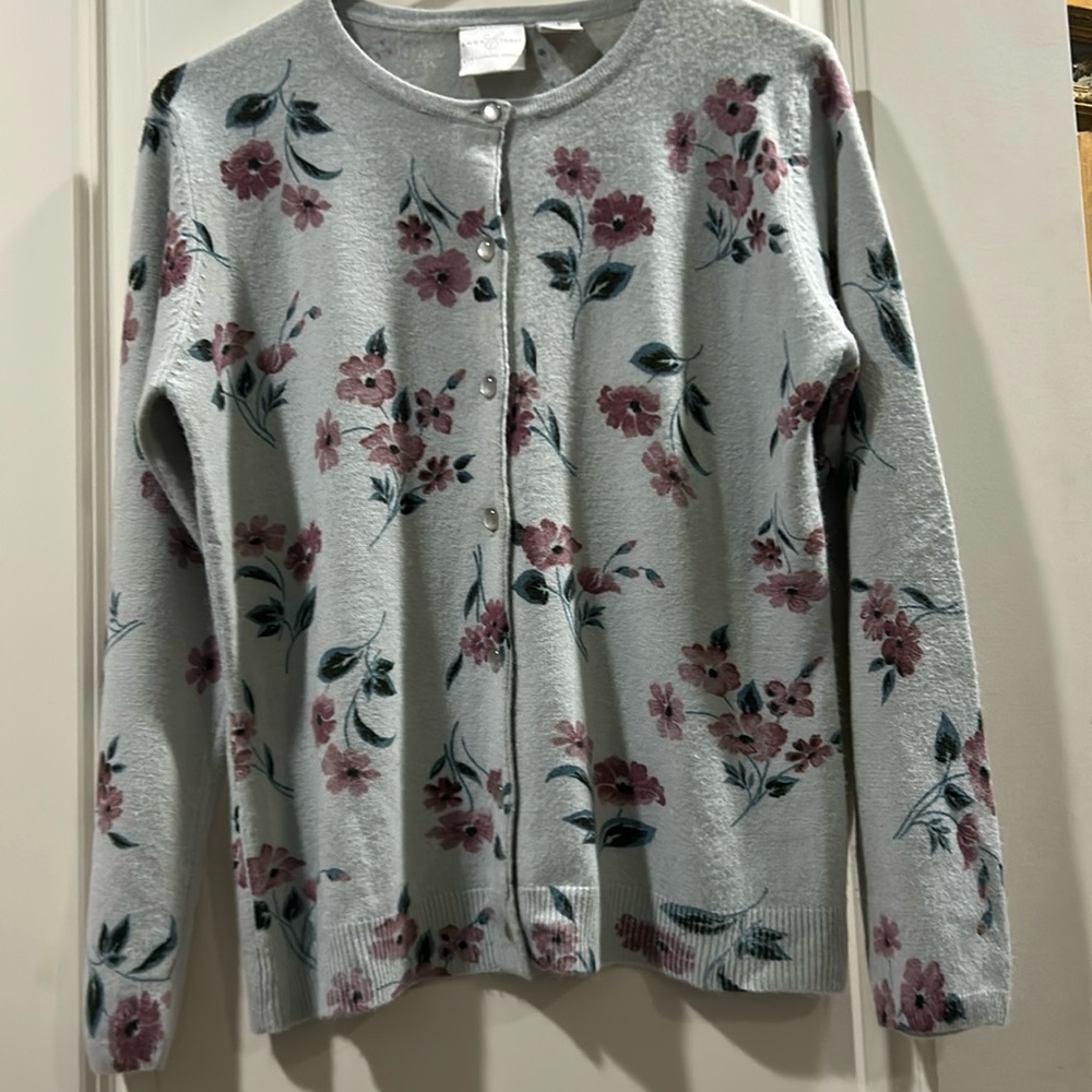 Emma James a Liz Claiborne Co. button down Floral Cardigan Sweater Top Size S